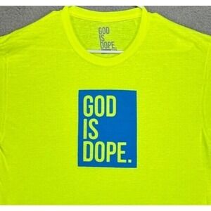 God Is Dope T-Shirt Adult Medium Neon Green  Graphic Print Crew Neck Tee Mens